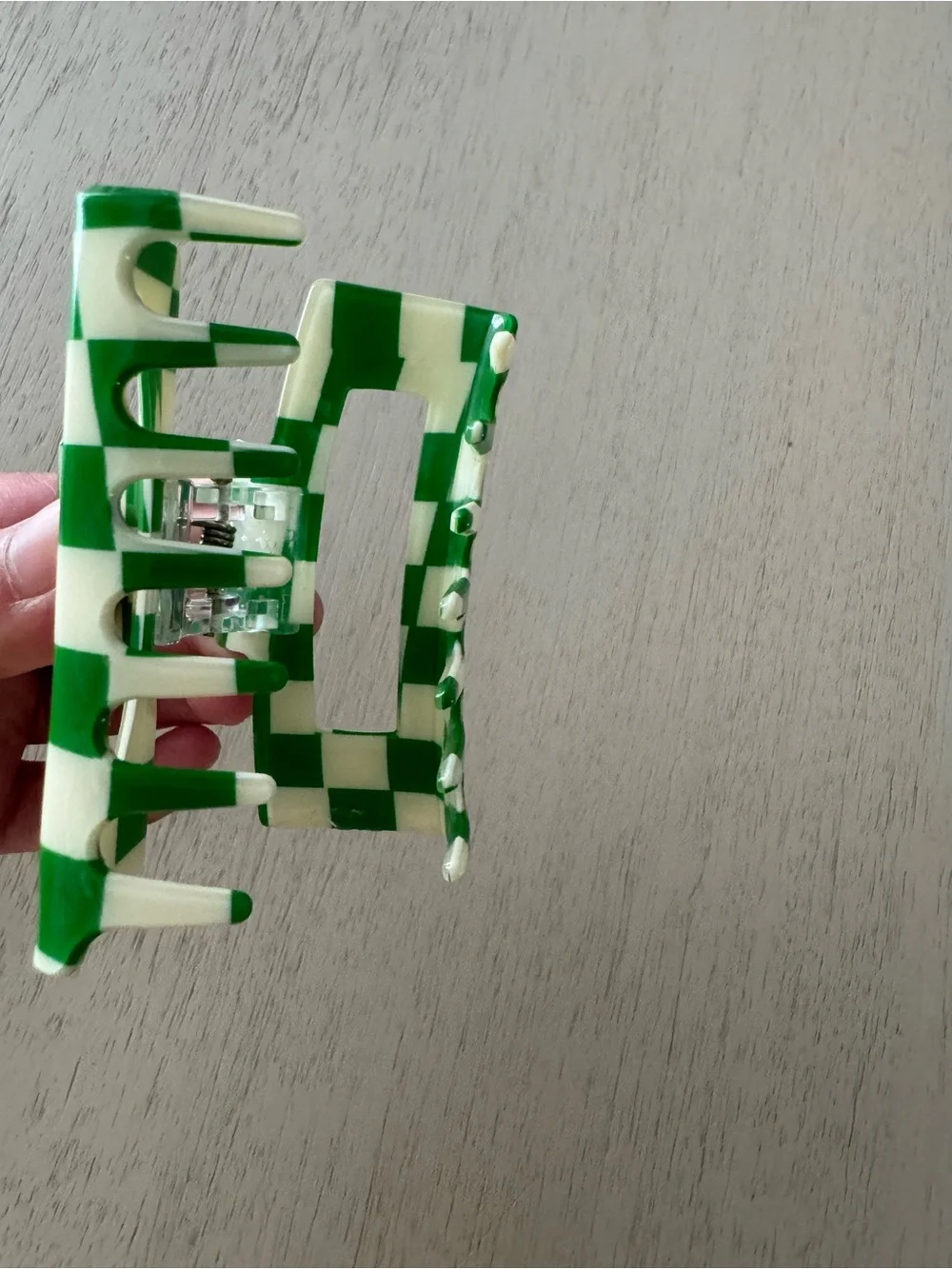 Green and White Checkered Hair Clip
